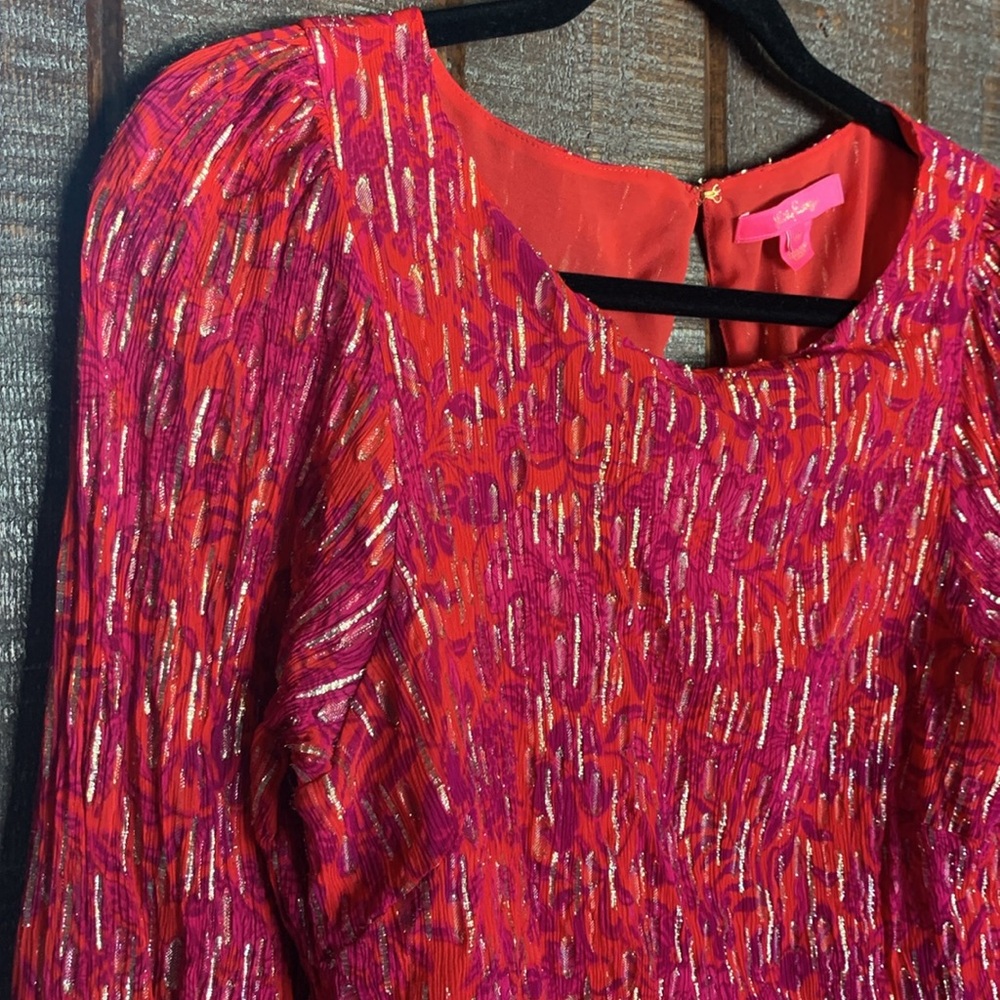 Runs small Lilly Pulitzer blouse womens size 14 elegant preppy floral event - Picture 4 of 12